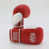 Red BTF Vinyl Boxing Gloves featuring a secure Velcro strap and premium foam padding for boxing or bag work.