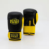 BTF Vinyl Boxing Gloves in black with reinforced padding and wrist strap — durable gloves for training and sparring.