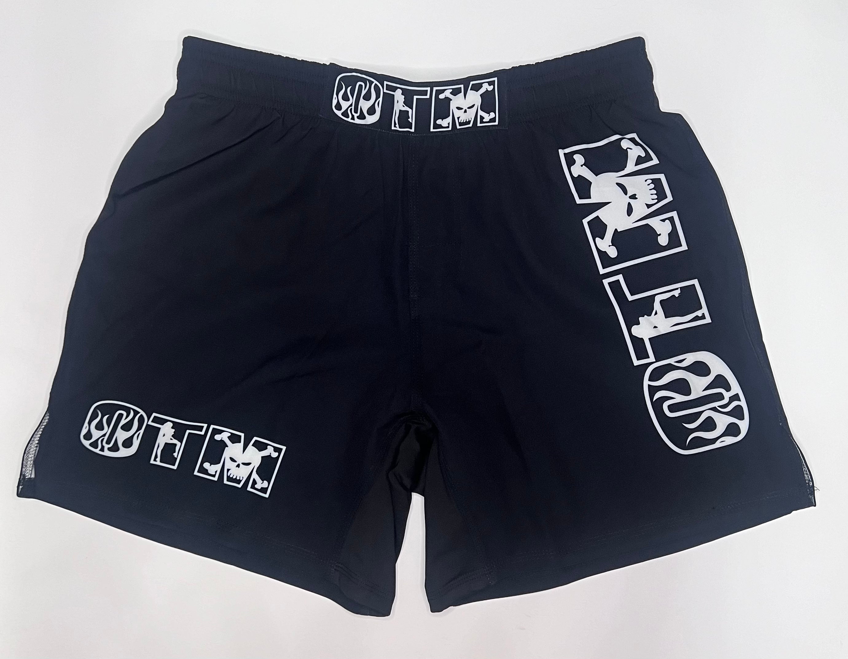 OTM FHS Fight Shorts black edition, premium 4-way stretch shorts for fighters and martial artists
