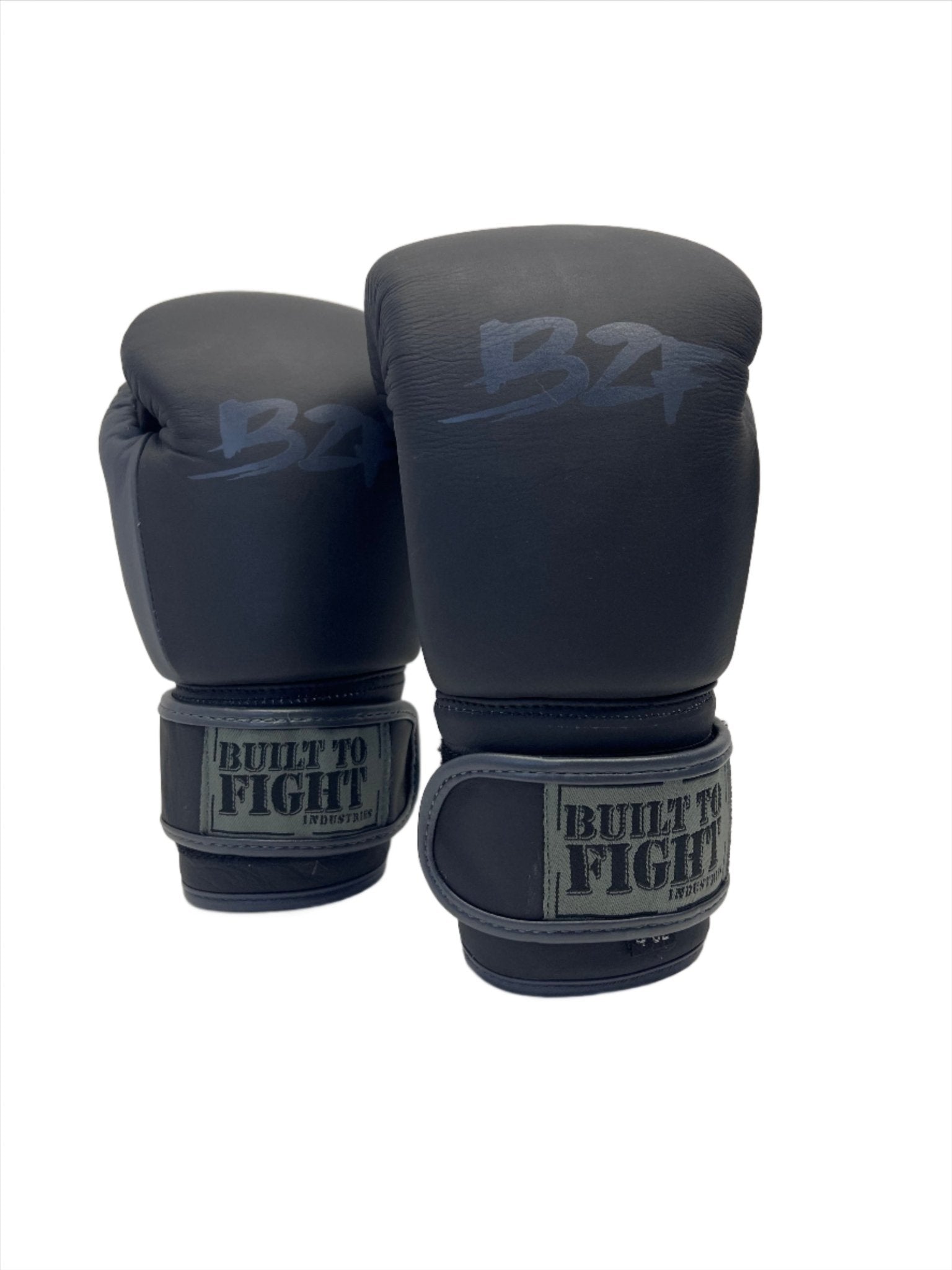 Built To Fight Thai Style Boxing Gloves black front and side view