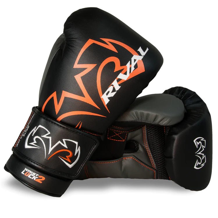 Rival RS11V black microfiber sparring gloves designed for boxing and Muay Thai sparring sessions.