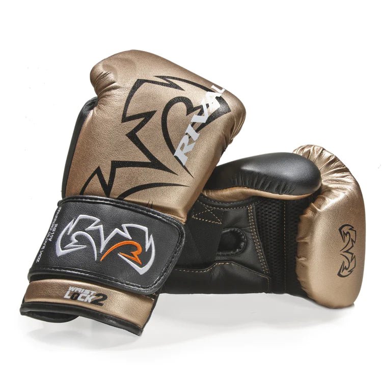 Rival RS11V gold boxing gloves made with super-rich microfiber for durability and intense sparring.