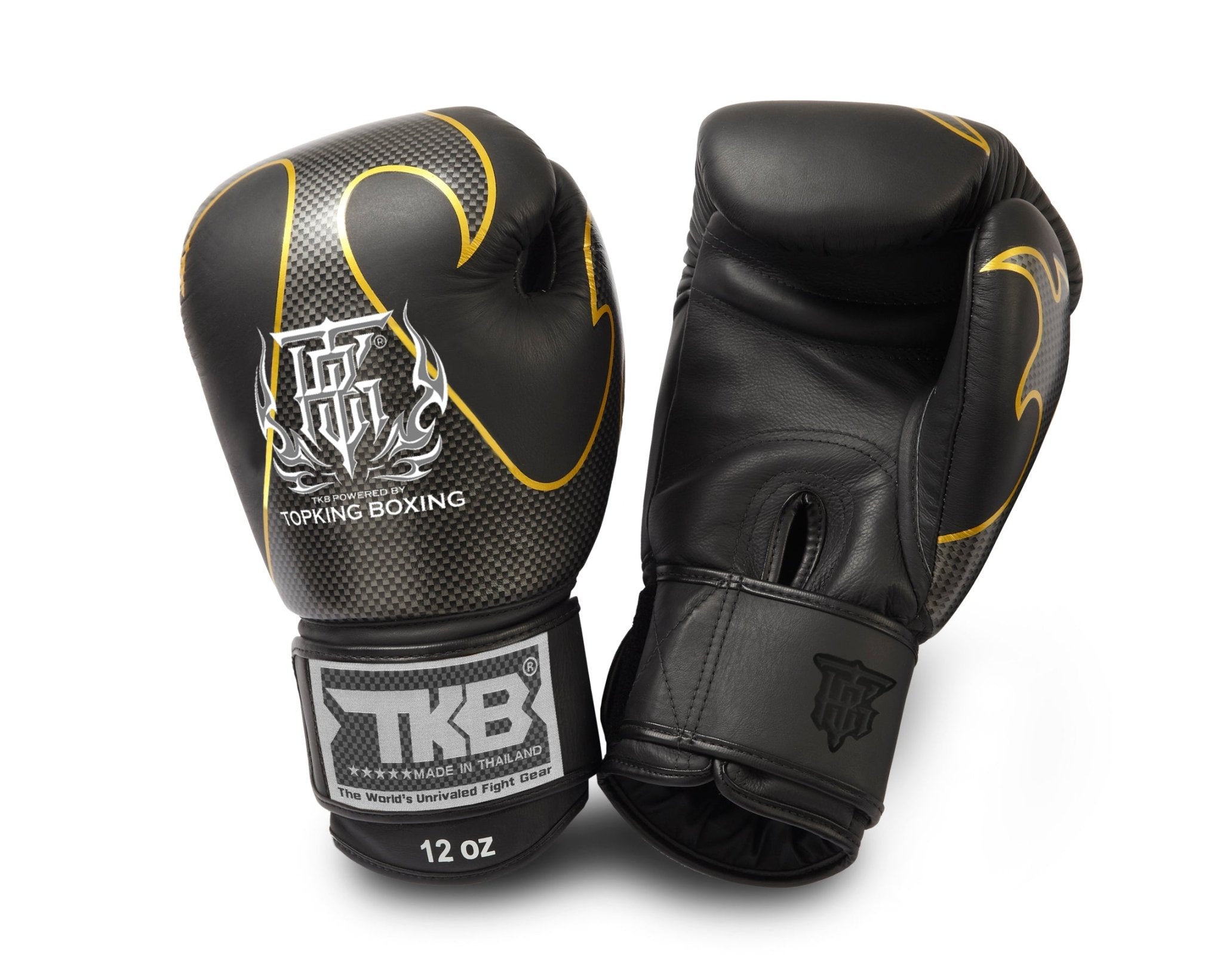 Top King [TKBGEM-01] Empower Creativity black boxing gloves with gold trim, premium sparring gear from OTM Fight Shop.