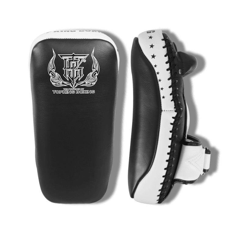 Topking Kicking Pads Black White "Extreme" (Curve) Velcro - OTM Fight ShopBKK MUAY THAI STORE