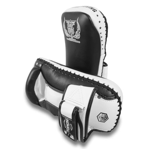 Topking Kicking Pads Black White "Extreme" (Curve) Velcro - OTM Fight ShopBKK MUAY THAI STORE